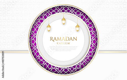 White luxury islamic background with decorative ornament pattern and lanterns Premium Vector	

