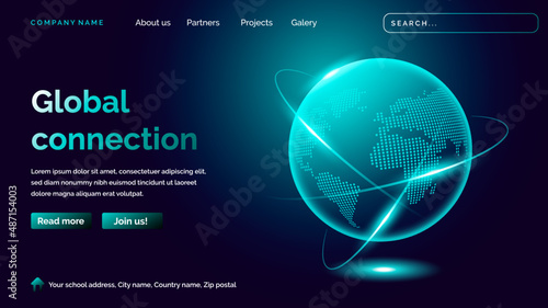 Global connection landing page in futuristic technology style