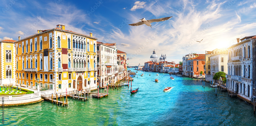 Grand Canal, view of the Lagoon near Santa Maria della Salute, Venice, Italy