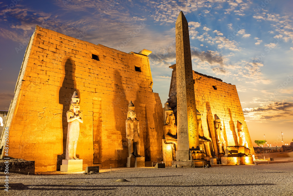 Luxor Temple side view, beautiful sunset light, Egypt