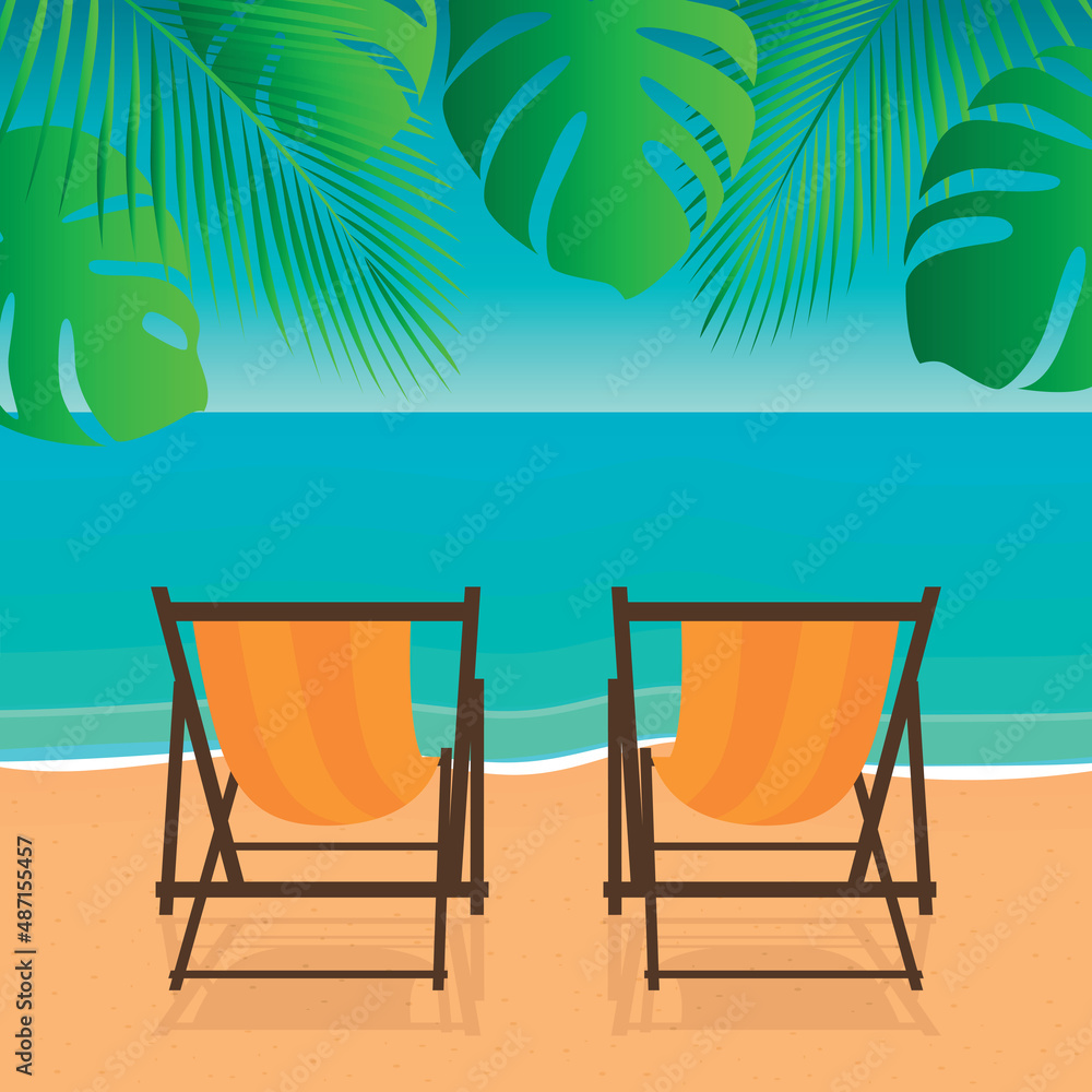 two deck chairs on the palm beach summer holiday
