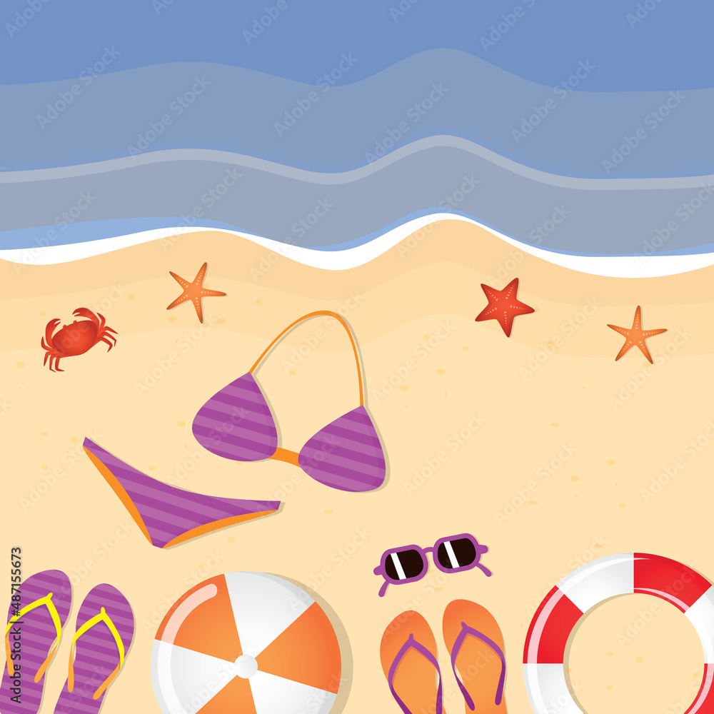 different beach utensils fun summer holiday background