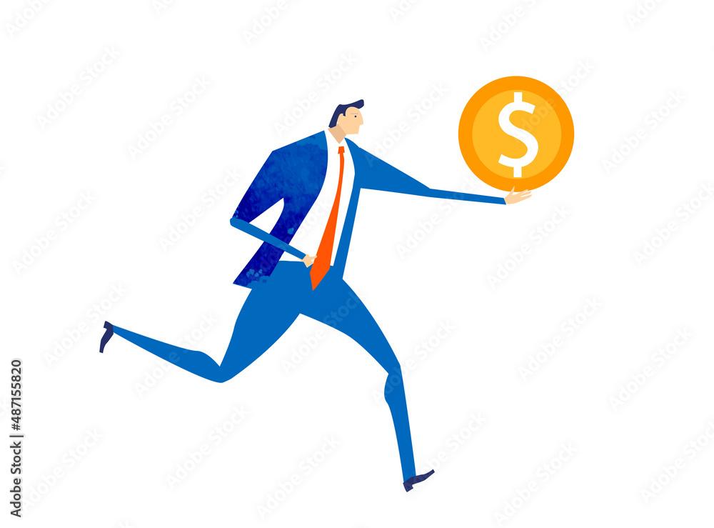 Businessman running with golden dollar. Business concept illustration. Businessman running with golden dollar. Business concept illustration.