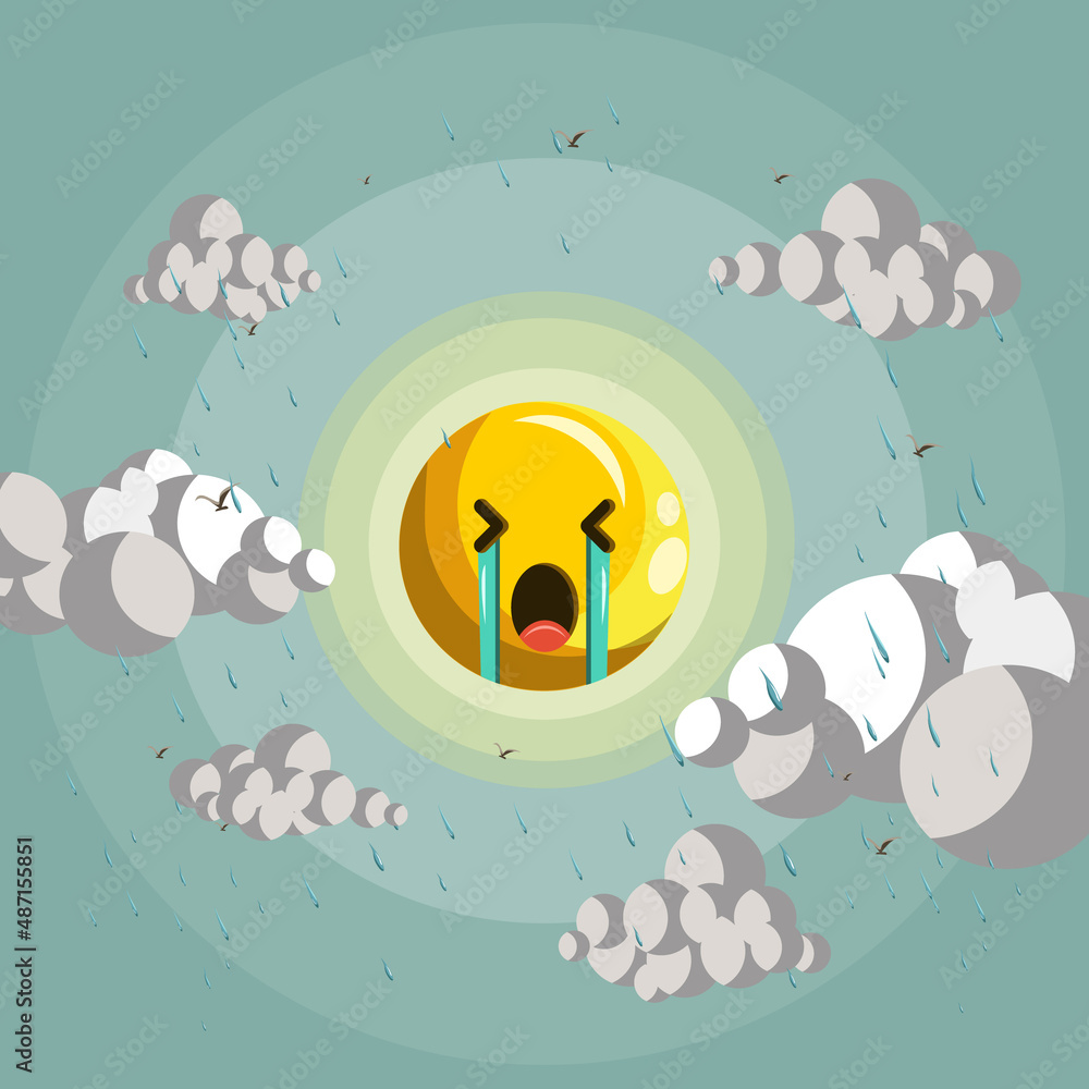 Sad Weathericon Sad emoticon illustration with rainy sky view Stock Vector | Adobe Stock