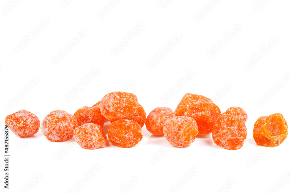 Candied cumquat or kumquat isolated on white background Candied cumquat or kumquat isolated on white background