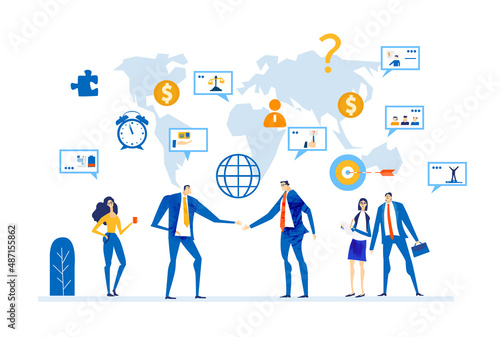 Busy business people working, having a meeting, negotiating the deal. Business concept illustration.