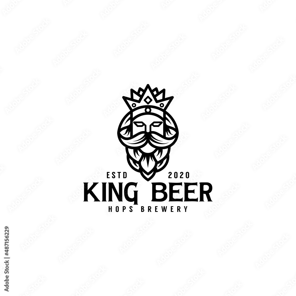 the best king beer logo design, king with hops logo concept, Mustache Face beard with hops logo design, black and white logo, brewery, modern vector template the best king beer logo design, king with hops logo concept, Mustache Face beard with hops logo design, black and white logo, brewery, modern vector template