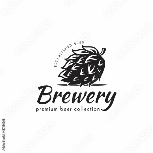 vintage hops logo design, beer logo, brewery, black and white hops vector, silhouette, vector, symbol