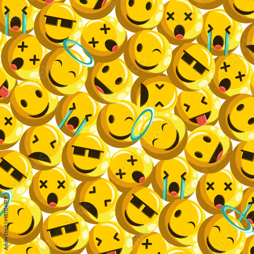 Background pattern emoticon with many expressions © Nine Vector