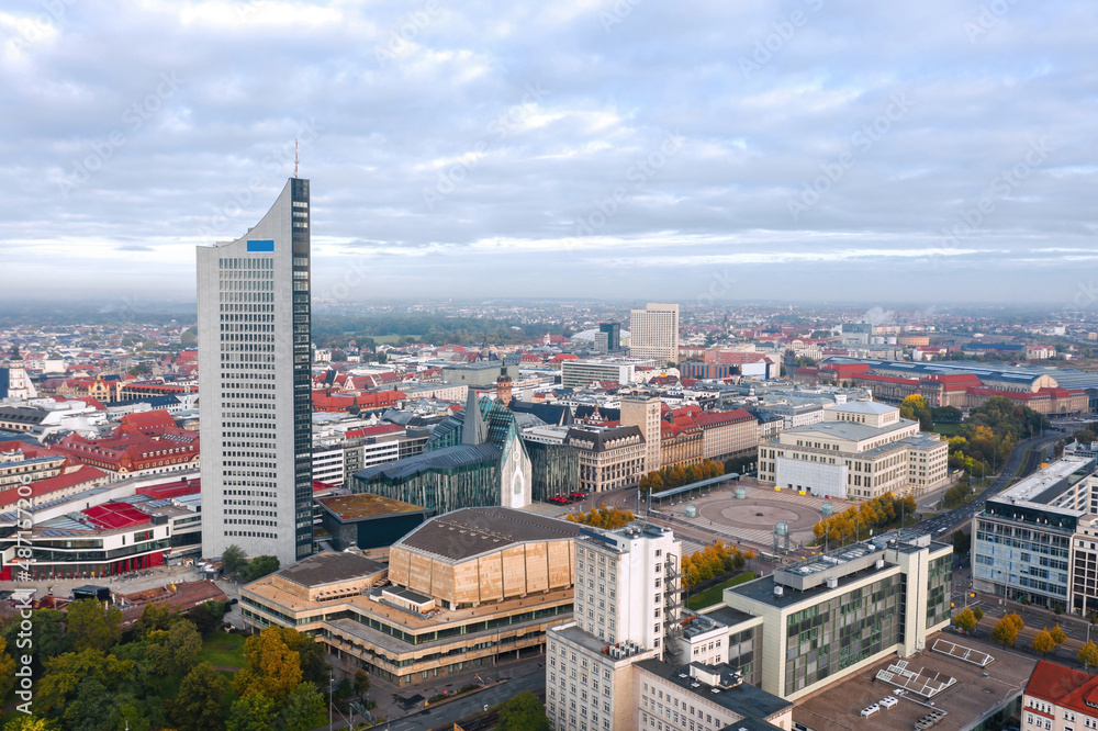 Cityscape of Leipzig (Saxony, Germany). Aerial view over Augustusplatz