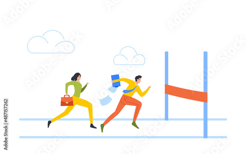 Careerist Chase, Business People Social Climbers Running Competition. Businesspeople Hold Briefcase Run to Finish