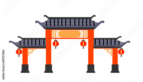 Chinese Gate vector. China town door and floor architecture temple.