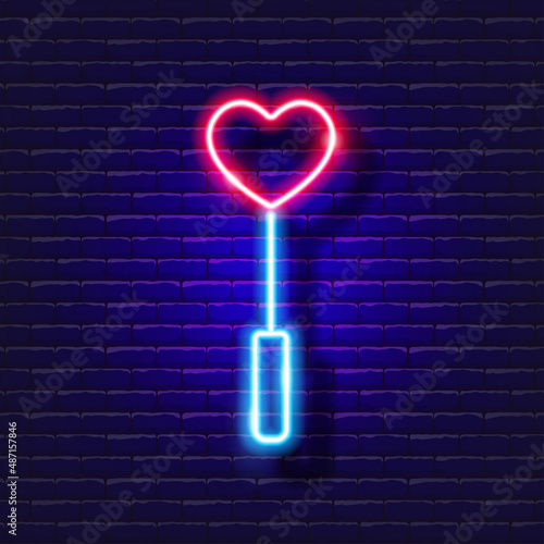 Whip for bdsm neon icon. Sex shop concept. Toys for adults. Gadgets for love. Vector sign for design, website, signboard, banner, advertisement.