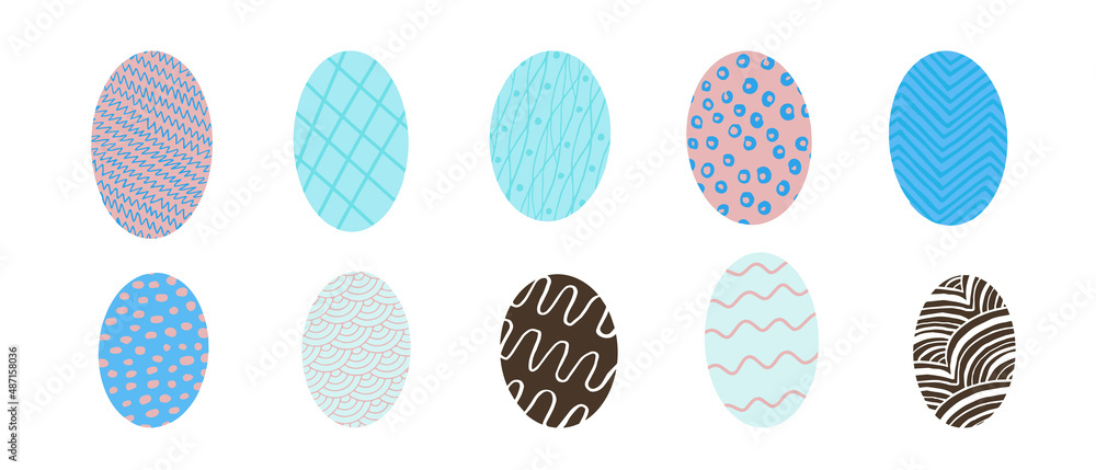 a set of Easter eggs in blue tones a set of Easter eggs in blue tones