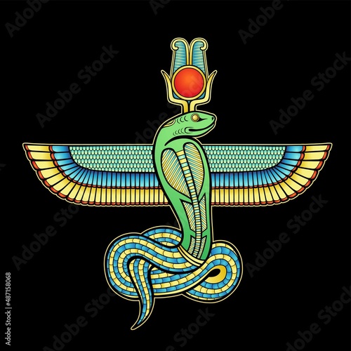 Animation color drawing: Sacred winged Serpent. God Apop. Vector illustration isolated on a black background. 