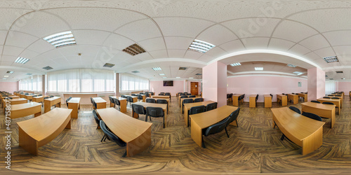 full seamless spherical hdr 360 panorama view in modern empty classroom, conference and lecture hall in equirectangular projection, AR VR content photo