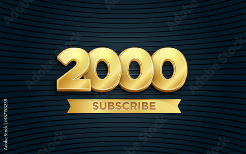 2000 subscribers Banner templete with 3d editable text effect.