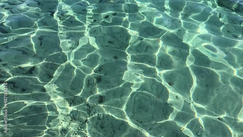 Play of light on transparent beautiful green waves of the Mediterranean Sea