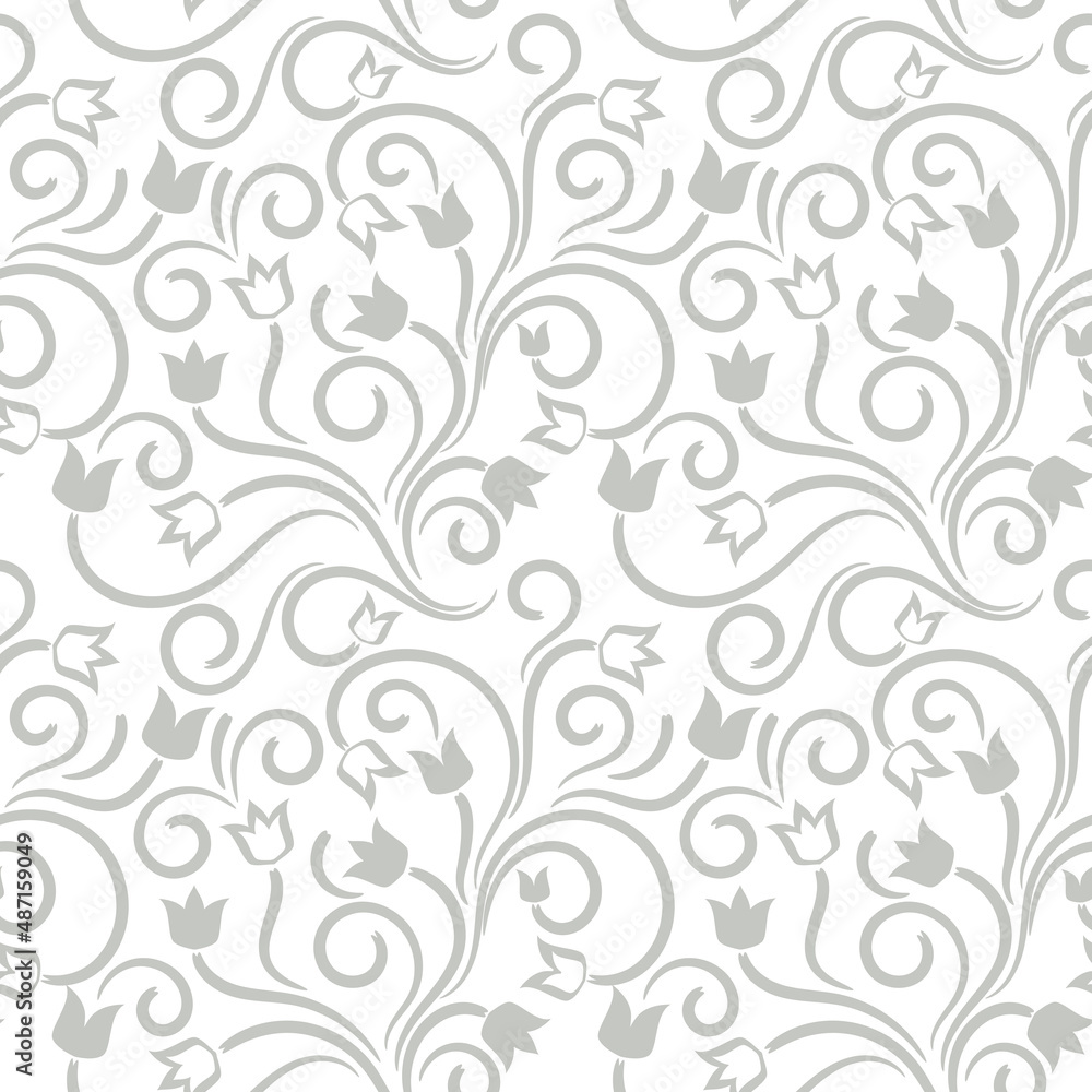 seamless floral monochrome curve background