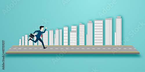 Businessman running on the career road
