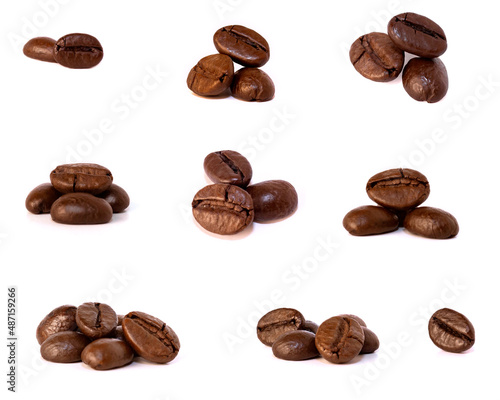 Set of coffee beans icons. Vector illustration. Coffee bean brown roasted caffeine espresso seed.