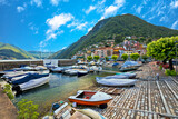 Colorful village of Argegno on Como lake view
