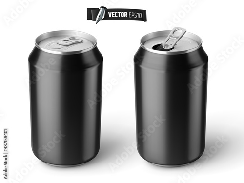 Vector realistic illustration of black soda cans on a white background.