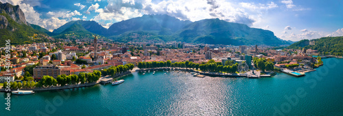 Canvas-taulu Town of Lecco on Como lake aerial panorama