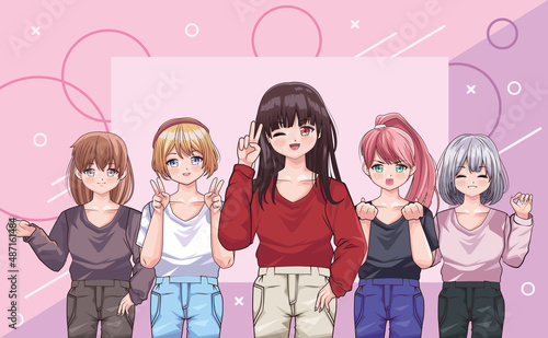 group of girls anime style