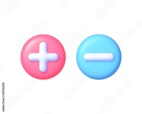 Plus minus in 3d style on white background. 3d cartoon vector icon. 