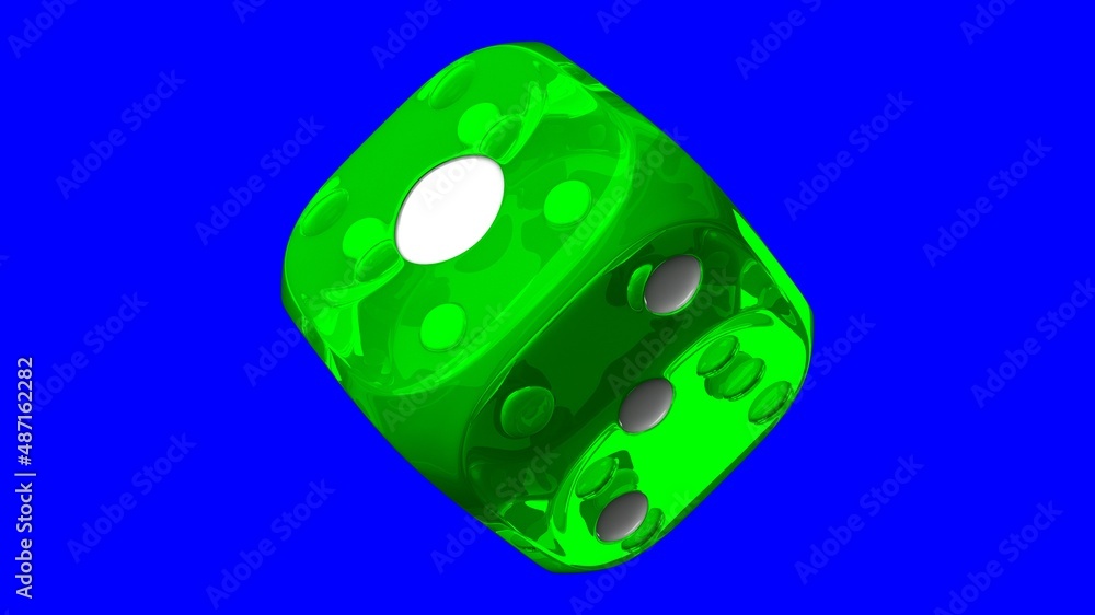 Green dice on blue chroma key background.
3d illustration. Green dice on blue chroma key background.
3d illustration.