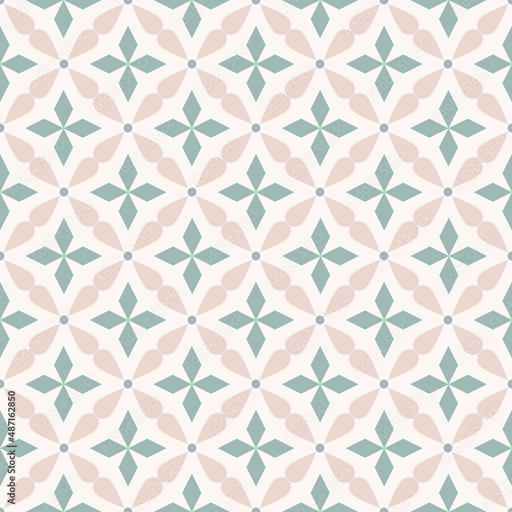 Vector ethnic Moroccan light brown-green color design simple geometric floral shape seamless pattern background. Use for fabric, textile, interior decoration elements, upholstery, wrapping.