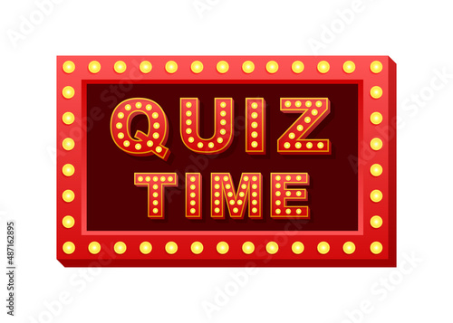 Retro light text quiz time. Retro light bulb. Vector stock illustration
