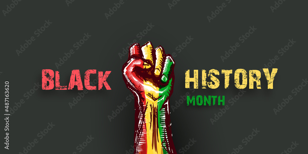 Vecteur Stock Black history month horizontal banner with protest raised ...