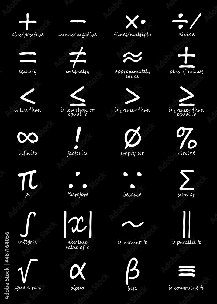 Math symbols on black background. Math symbols, icon set. mathematical ...