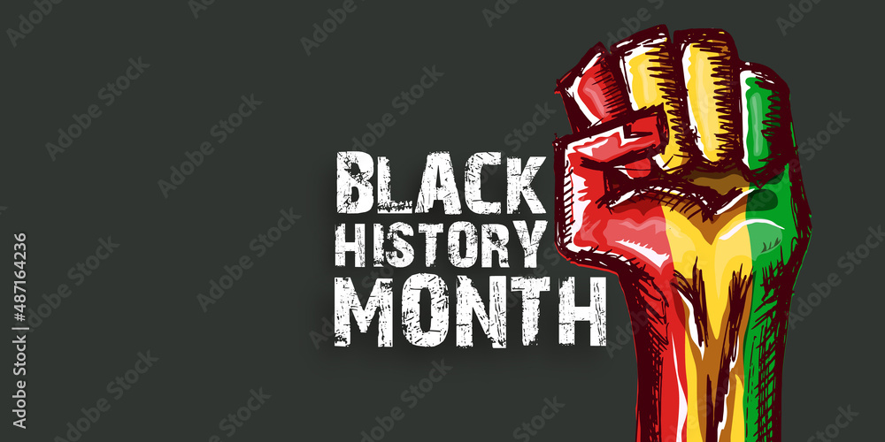 Black history month horizontal banner with protest raised fist colored ...