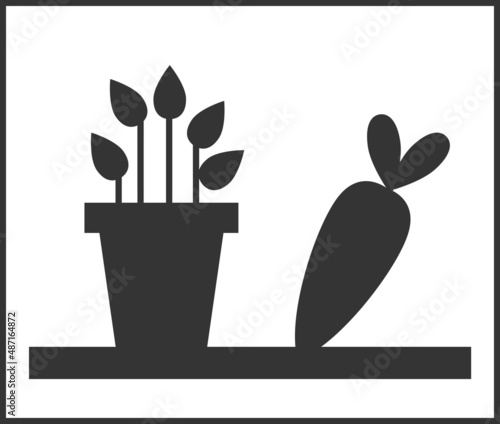 Pictogram kitchen garden with pot with herbs an a carrot