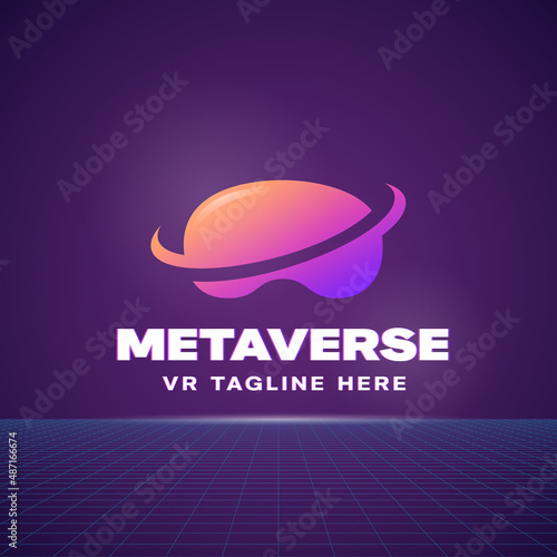Metaverse Abstract Vector Sign, Symbol, Logo Template. Virtual Reality Goggles with Distorted Typography. Cyberspace Emblem Isolated