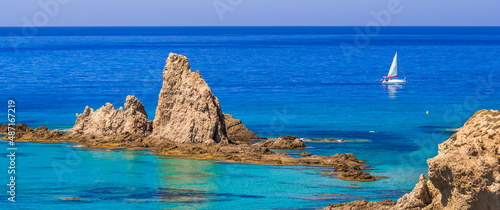 Las Sirenas Reef, Cala de las Sirenas, Cabo de Gata-Níjar Natural Park, UNESCO Biosphere Reserve, Hot Desert Climate Region, Almería, Andalucía, Spain, Europe