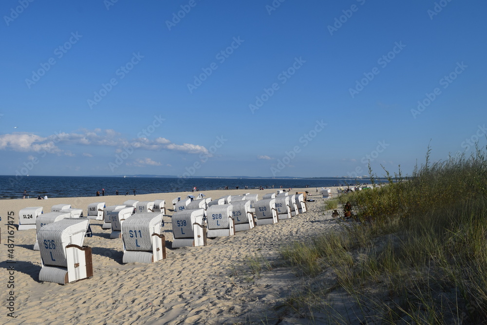 Baltic Sea beach in Ahlbeck with a view of Swinoujscie; Germany; Usedom Island Baltic Sea beach in Ahlbeck with a view of Swinoujscie; Germany; Usedom Island