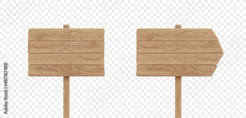 Wooden billboard templates. Banners isolated on transparent background
