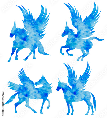 pegasus set watercolor silhouette  isolated vector