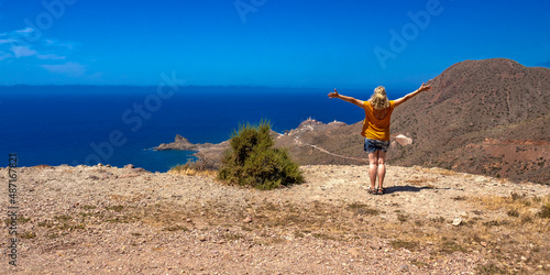 Panoramic View from Vela Blanca Volcanic Dome, Cabo de Gata-Níjar Natural Park, UNESCO Biosphere Reserve, Hot Desert Climate Region, Almería, Andalucía, Spain, Europe