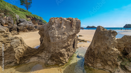 Coastline and Cliffs  Palombina Beach  Protrected Landscape of the Oriental Coast of Asturias  Celorio  Llanes  Asturias  Spain  Europe