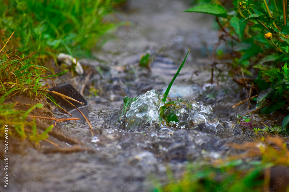 Water flowing from the grass. Water flowing from the grass.