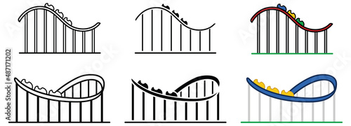 Rollercoaster Track Clipart Set - Outline, Stamp and Color