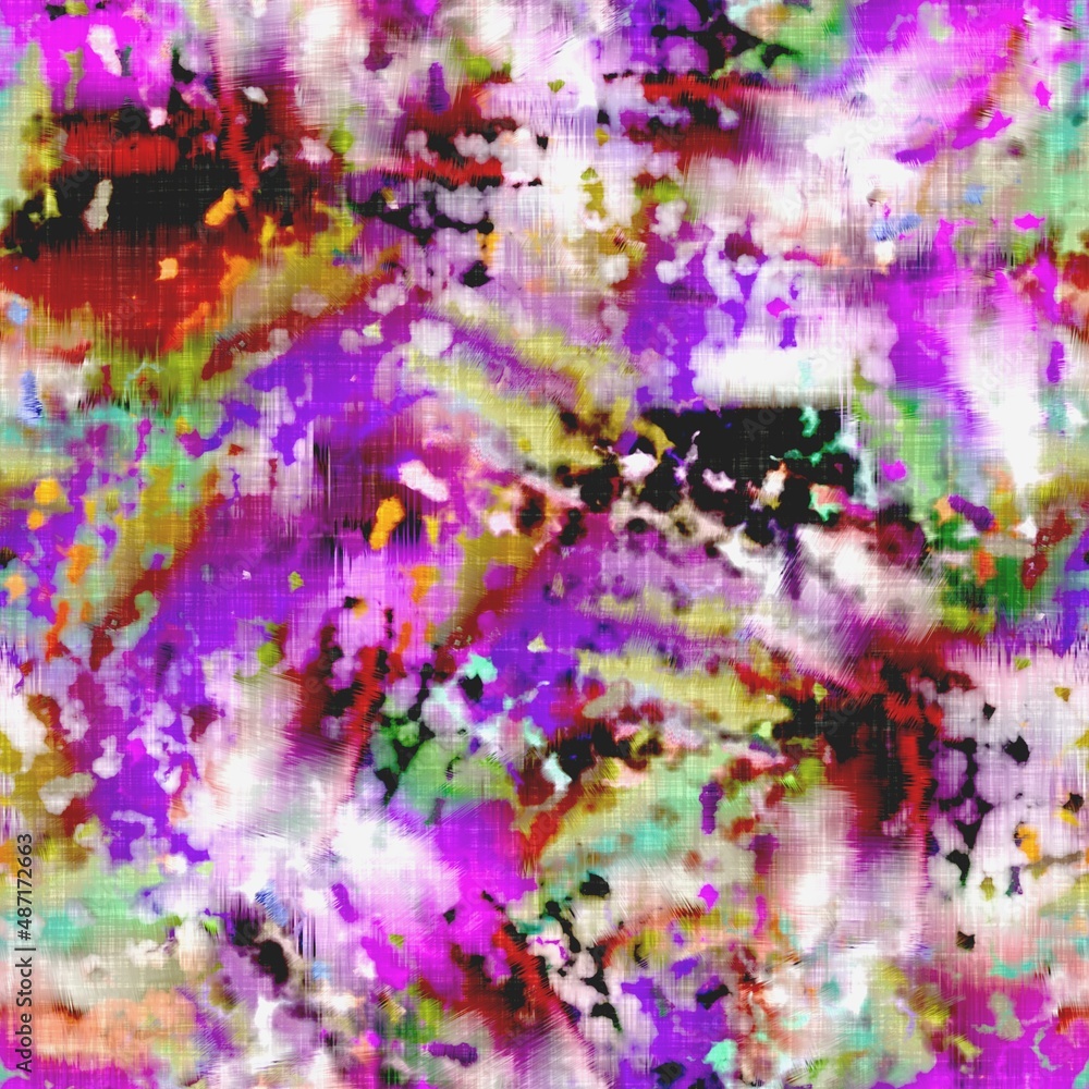 Messy summer tie dye batik beach wear pattern. Seamless colorful stain space dyed effect fashion. Washed out soft furnishing background. Messy summer tie dye batik beach wear pattern. Seamless colorful stain space dyed effect fashion. Washed out soft furnishing background.