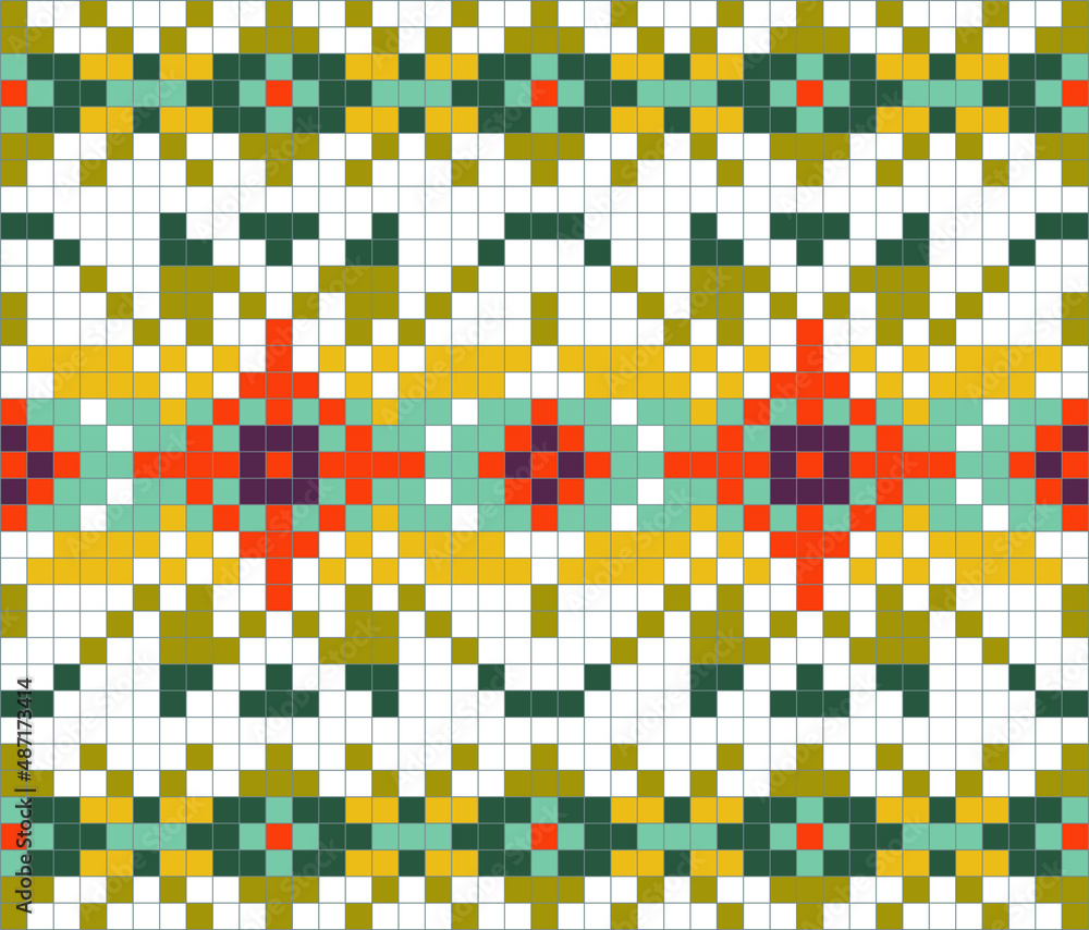 Fototapeta premium Nordic Fair Isle knitting seamless pattern, traditional knitted border, vector geometric background