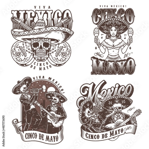 Mexican music monochrome vintage set
