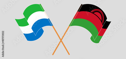 Crossed and waving flags of Sierra Leone and Malawi